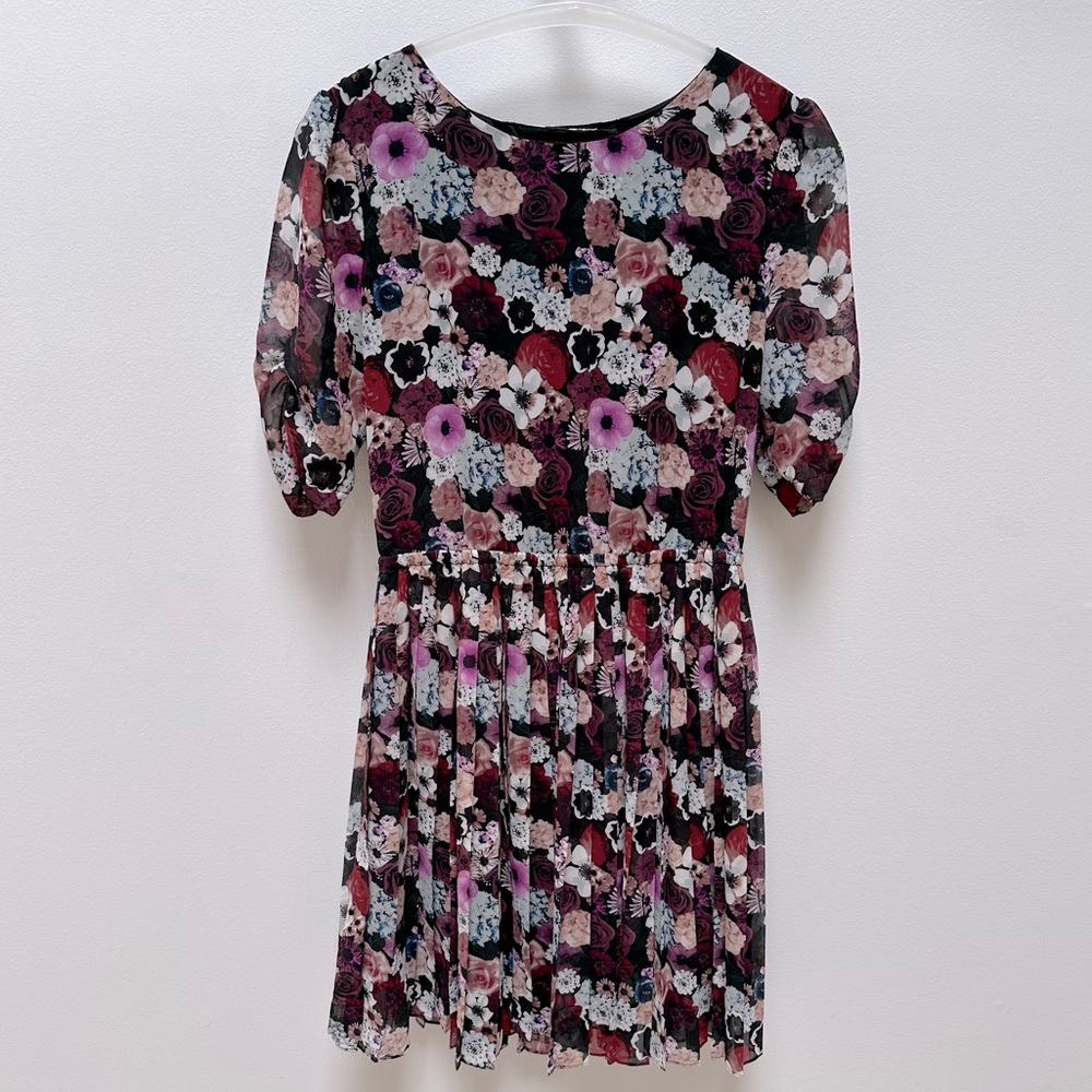 Purple Floral Key Hole Back Mini Dress